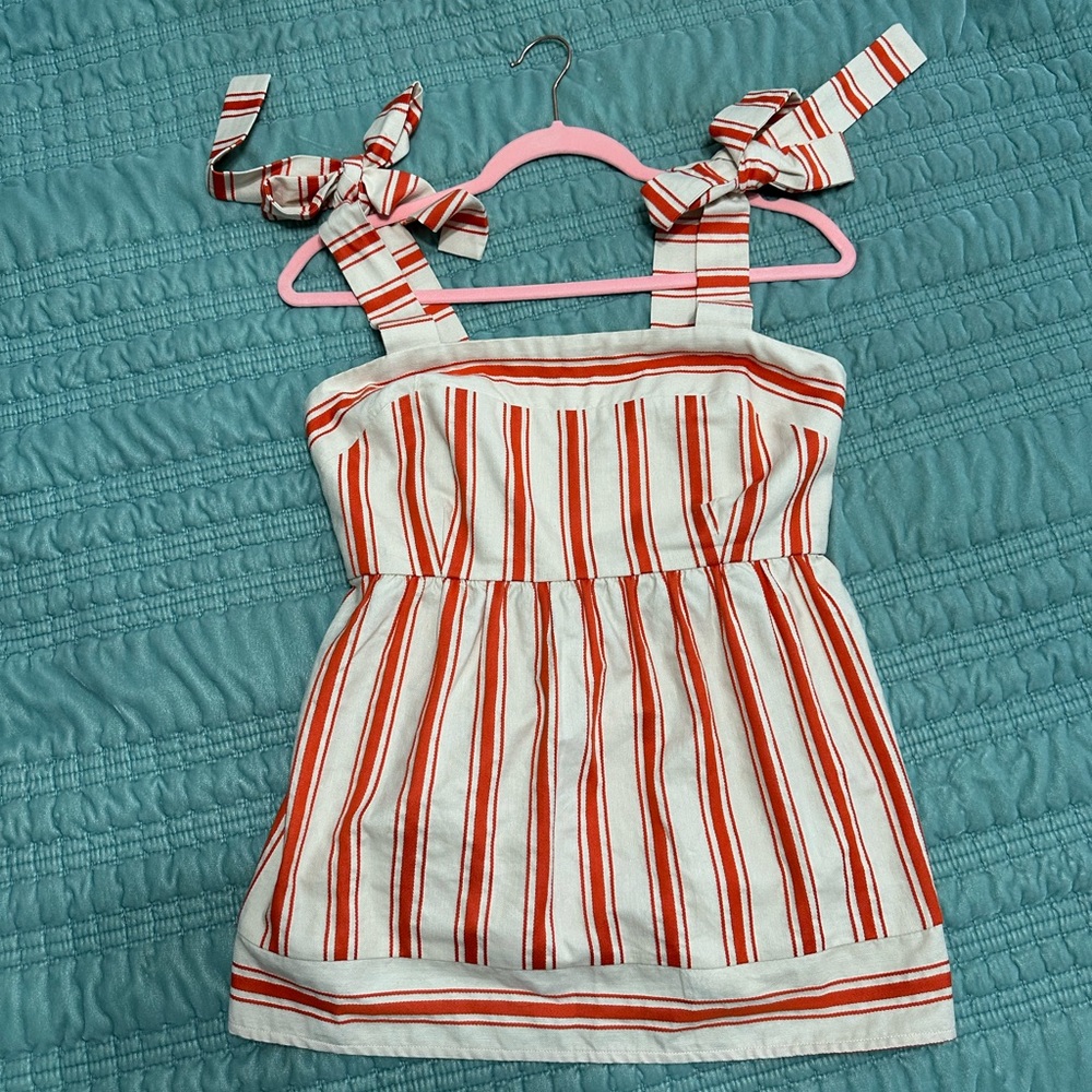 Striped CAbi Tie-Shoulder Summer Tank Top - White and Orange